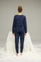 Navy Blue Star Pattern Cotton Crew Neck Knitted Pajamas Suit25241130 - 3