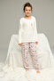 Ecru Pink Watch Pattern Cotton Crew Neck Knitted Pajamas Suit25241152 - 4