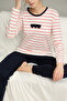 Red White Heart Pattern Cotton Crew Neck Knitted Pajamas Suit25241122 - 2