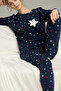 Navy Blue Star Pattern Cotton Crew Neck Knitted Pajamas Suit25241130 - 2