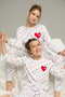 White Heart Pattern Cotton Crew Neck Knitted Pajamas Suit25241125