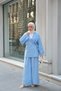 Women's Waist Tie Detail Double Suit Blue