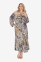 Women's Plus Size Dark Beige-Black, Leopard Print, Sleeves Chiffon Detail Neck Tie-Up Dress 65N39024