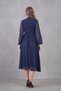 Women's Stand Collar Navy Blue Lined Chiffon Fabric Tulle Design Long Sleeve Pleated Midi Dress 094 - 3