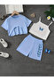 Girl's Blue Butterfly Printed Crop T-Shirt - Shorts Set