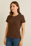 Women's Brown Plain Basic Short Sleeve T-Shirt - 2