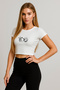 White Women's Crop Short T-Shirt Peace Smile Heart Design Printed Combed Crop Short Waist Summer T-Shirt - 2
