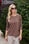 Women's Quality Modal Stretch Fabric Wide Zero Collar Capri Three Quarter Sleeve Lightweight Loose Blouse-Coffee - 2