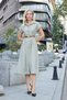 Women's Twill Modal Collar Off-Shoulder Double Sleeve Midi Length Knee-Length Dress (Leather Belt Included)-Light Hak - 5