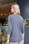 Women's Quality Modal Stretchy Fabric V-Neck Off-Shoulder Capri Three-Quarter Sleeve Lightweight Loose Blouse-Anthracite - 6