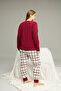 Burgundy Patterned Curve Large Size Battal Size Cotton Pajamas Suit25240858 - 3