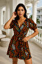 V-Neck Double-Breasted Patterned Women's Dress – Stylish Model with Belt Detail - 3