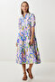 Patterned Flounced Summer Woven Dress Lfg0047 Lila Blue - 2