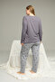Gray Pattern Curve Large Size Battal Size Cotton Pajamas Suit25240833 - 3