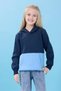 Unisex Hooded Kangaroo Pocket Color Block Hooded Winter Sweatshirt - Navy Blue/Baby Blue