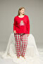 بدلة بيجامة قطنية كبيرة الحجم منقوشة باللون الأحمر مقاس كبير25240760 - 2