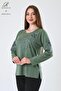 Women's Middle Age and Above Viscose Flower Pattern Stone Embroidered Lycra Green Mother Combed Cotton Blouse - 2