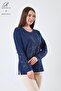 Women's Indigo Coated Patterned Stoned Slit Lycra Viscose Mother Combed Cotton Blouse - 2