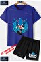 Children's Unisex “Sonic Blue Canvas One Kosan“ Custom Printed Crew Neck T-Shirt - Shorts Set