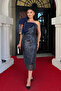 Beaded Fabric Bow Detail Pencil Dress - NAVY BLUE