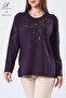 Women's Plum Plus Size Floral Patterned Stoned Slit Lycra Viscose Mother Combed Cotton Blouse - 4