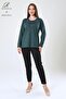 Women's Emerald Double Drop Branch Patterned Stone Embroidered Slit Lycra Viscose Mother Combed Cotton Blouse - 2