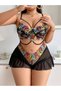 Colorful Lace Mini Plus Size Jumpsuit Nightgown - 4