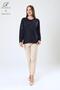Women's Navy Blue Large Size Floral Patterned Stoned Slit Lycra Viscose Mother Combed Cotton Blouse - 3