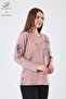 Women's Powder Floral Patterned Stone Embroidered Slit Lycra Viscose Mother Combed Cotton Blouse - 2