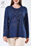 Women's Indigo Coated Patterned Stoned Slit Lycra Viscose Mother Combed Cotton Blouse - 4