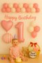 Pink 1 Year Old Birthday Balloon Set |   Heart Striped Foil Happy Birthday - 2