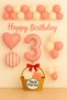 Pink 1 Year Old Birthday Balloon Set |   Heart Striped Foil Happy Birthday