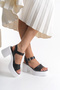 Black White High Side Buckle Single Strap Skin Summer Women's Wedge Sole Sandals Shoes - 5