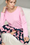 Pink Pattern Knitted Cotton Pajamas Suit25240203