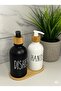 Set of 2 Decorative Liquid Soap Dispenser & Dishwashing Detergent Set with Bamboo Stand Dishes & Hands - 2