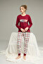 Burgundy Plaid Pattern Knitted Cotton Pajamas Suit25240275 - 2
