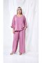 Plum Linen Fabric Wide Comfortable Fit V-Neck Bottom Top Set