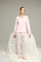 Pink Ribbon Pattern Knitted Cotton Pajamas Suit25240259 - 2