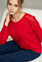 Red Pattern Lace Detailed Knitted Cotton Pajamas Suit25240272