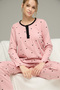 Powder Heart Pattern Knitted Cotton Pajamas Suit25240244