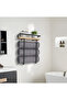 Bathroom Shelf Towel Holder Decorative Bathroom Organizer Multipurpose Soap Holder Shelf Wood + Metal - 2