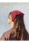 Burgundy Colored Patterned Handmade Crochet Knitted Bandana - 2