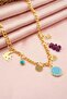 Women's Special Design Plum Color Mixed Figured Evil Eye Necklace - 3