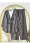 Double-Tied Front Kimono Suit with Pants - Anthracite - 3