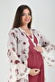 Women's Burgundy Flounced Special Design Patterned Lace Maternity Maternity Dressing Gown Pajama Set - 3