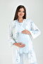 Women's Blue Special Design Patterned Maternity Maternity Dressing Gown Pajama Set