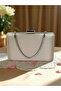 Ten Nude Satin Color Silver Detailed Stone Handle Evening Bag Evening Bag Clutch Bag - 4