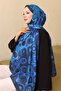 Patterned Shawl Cobalt Blue Black İpk112
