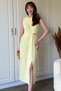 Yellow Draped Midi Dress with Accessory Detail and Slit - 5