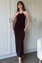 Halter Neck Back Detail Slit Draped Brown Dress - 3